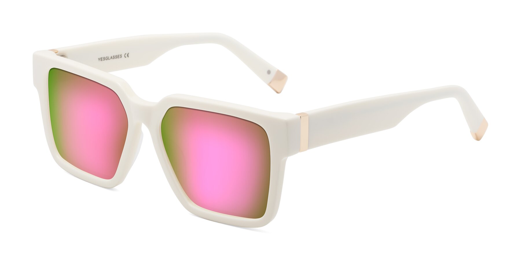 Angle of Prince in Ivory with Pink Mirrored Lenses