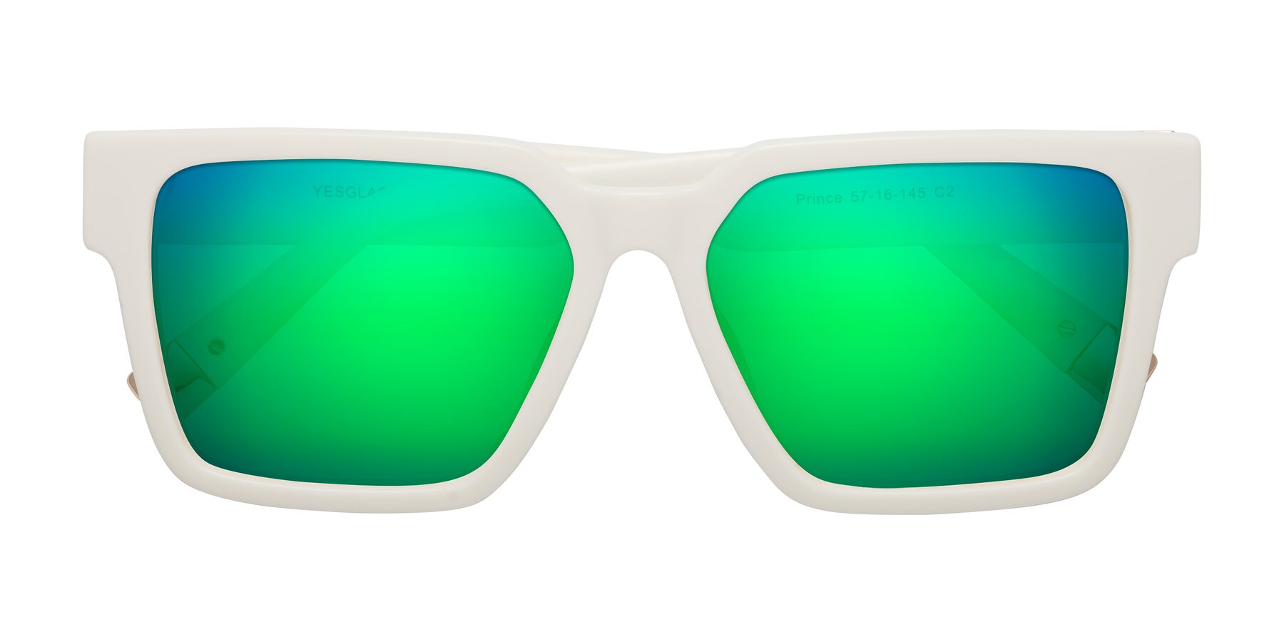 Folded Front of Prince in Ivory with Green Mirrored Lenses