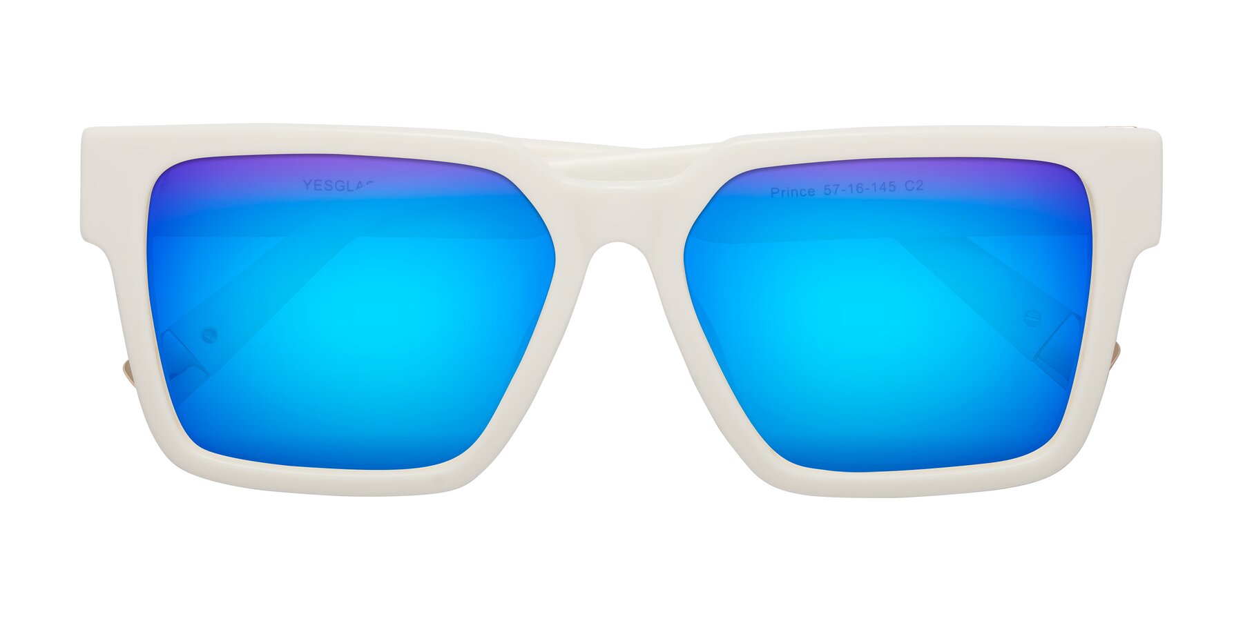 Folded Front of Prince in Ivory with Blue Mirrored Lenses