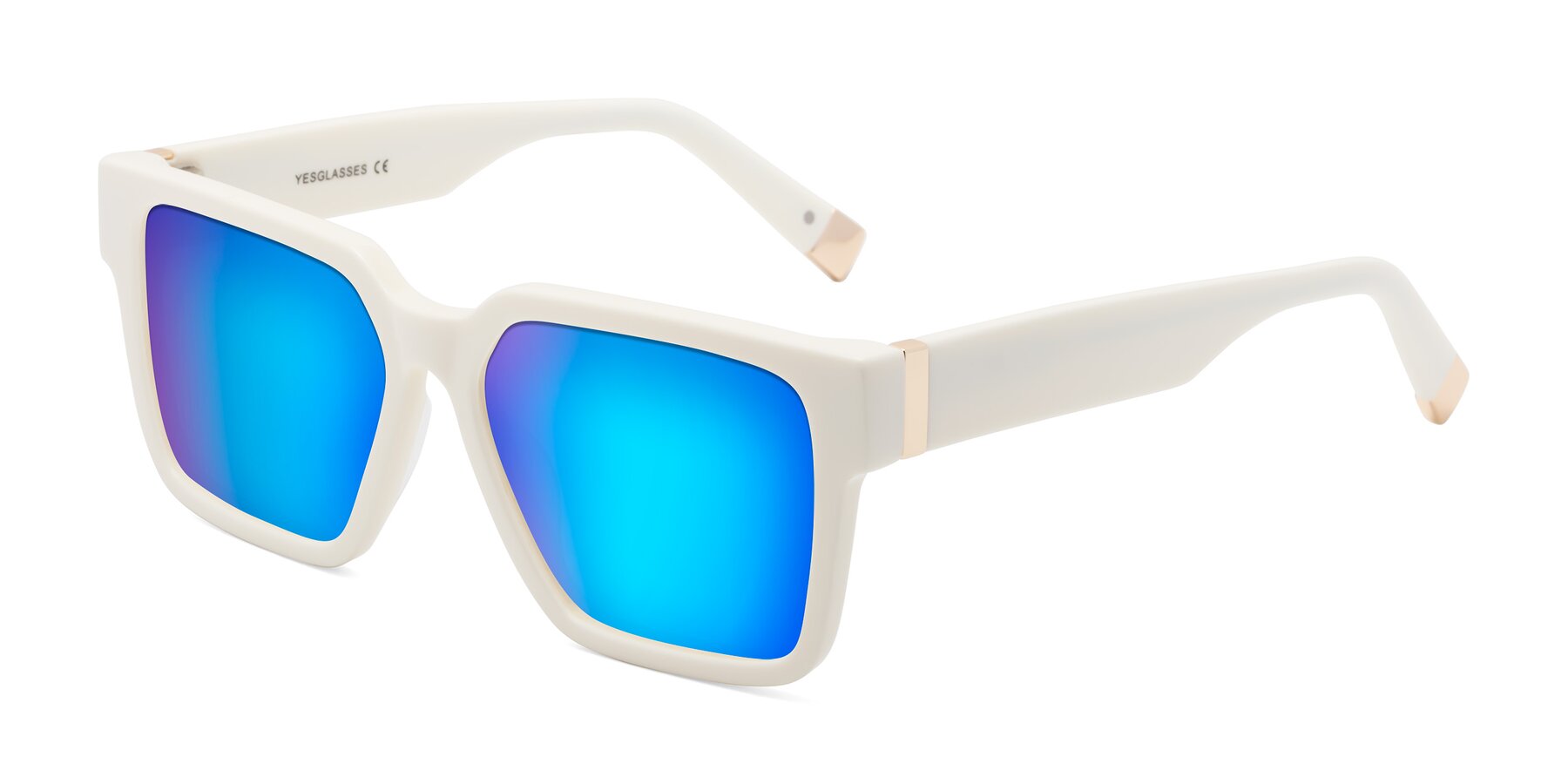 Angle of Prince in Ivory with Blue Mirrored Lenses