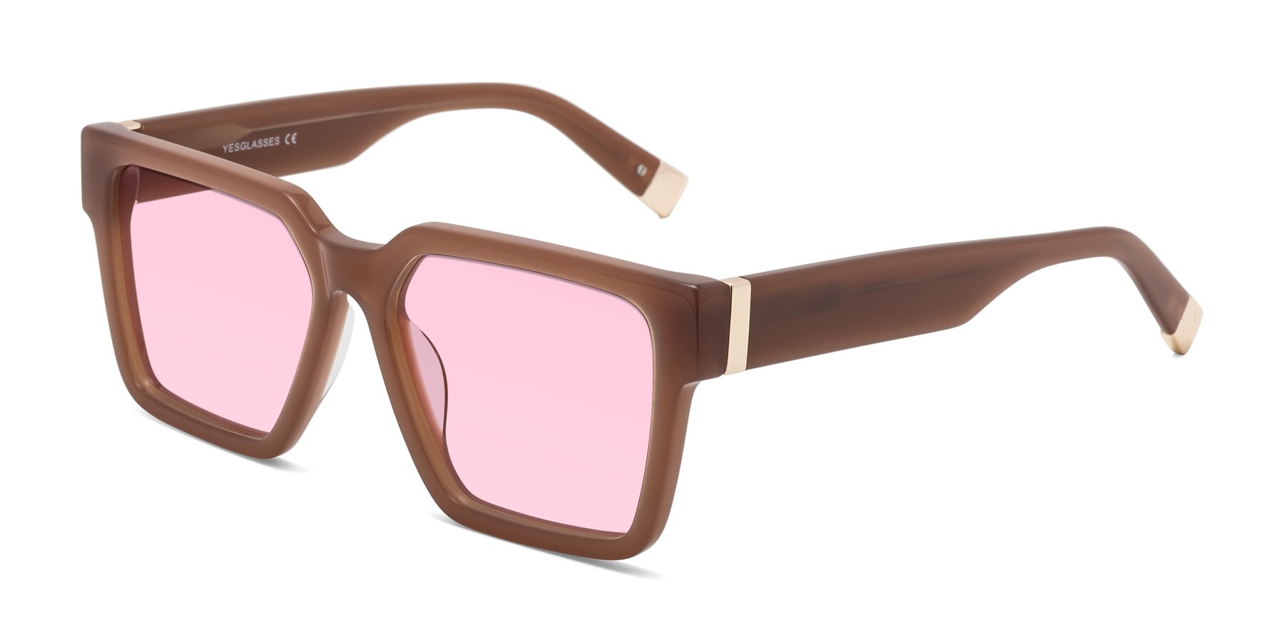 Angle of Prince in Caramel with Light Pink Tinted Lenses