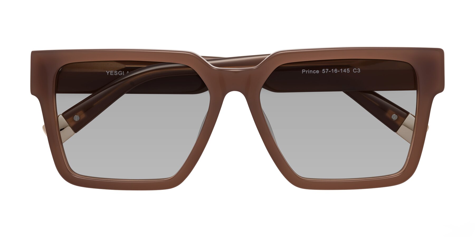 Folded Front of Prince in Caramel with Light Gray Tinted Lenses