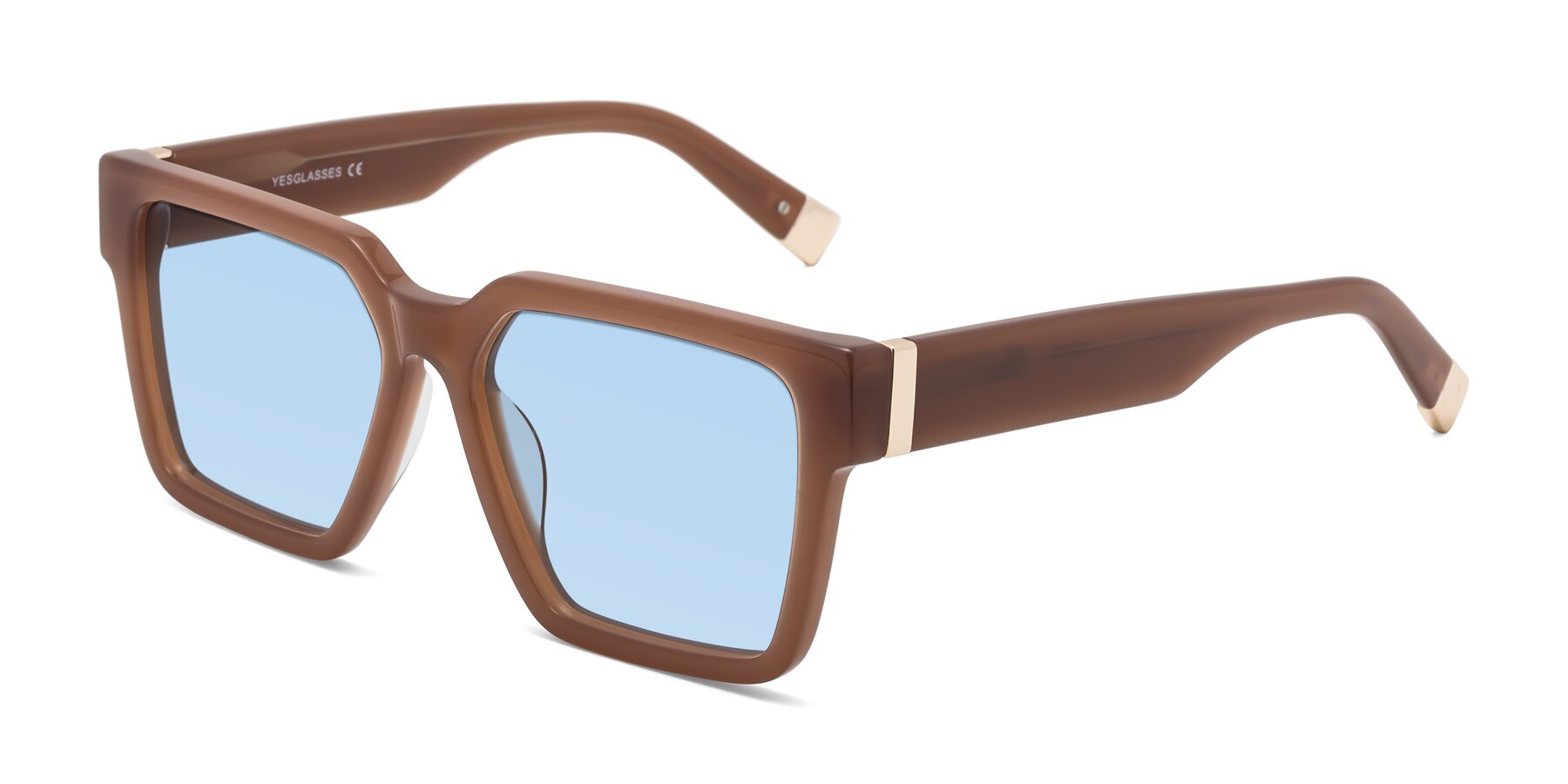 Angle of Prince in Caramel with Light Blue Tinted Lenses