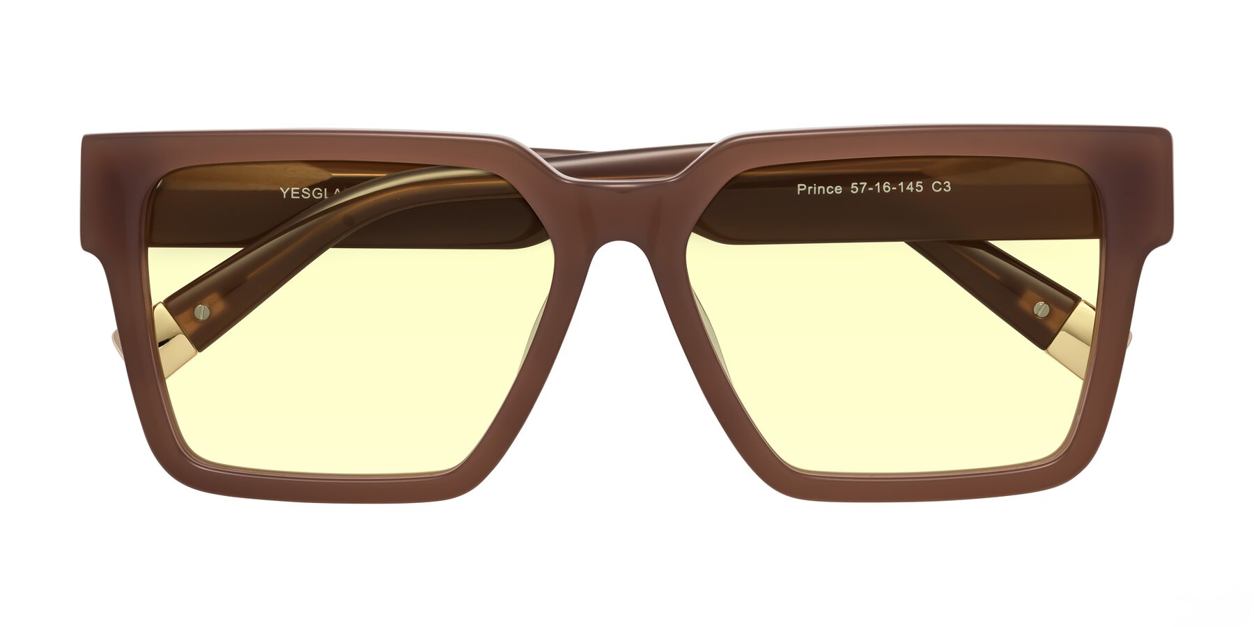 Folded Front of Prince in Caramel with Light Yellow Tinted Lenses