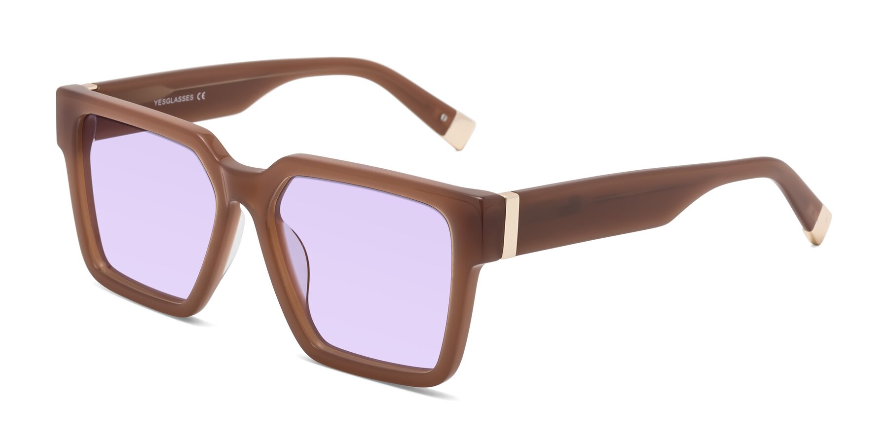 Angle of Prince in Caramel with Light Purple Tinted Lenses