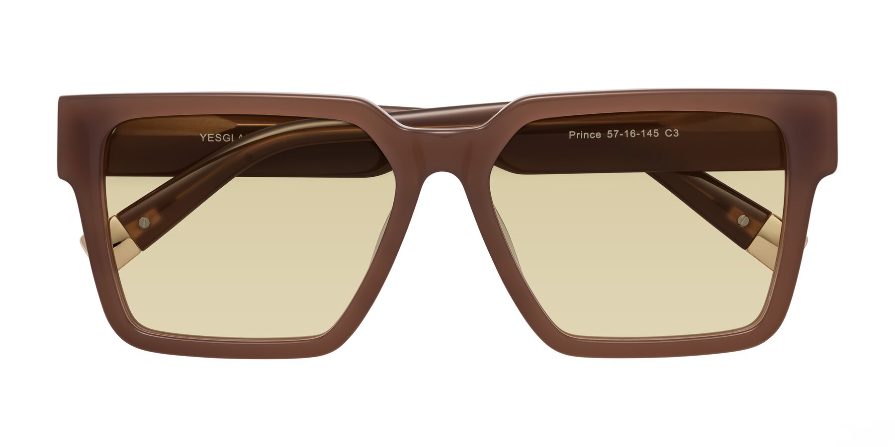 Folded Front of Prince in Caramel with Light Champagne Tinted Lenses