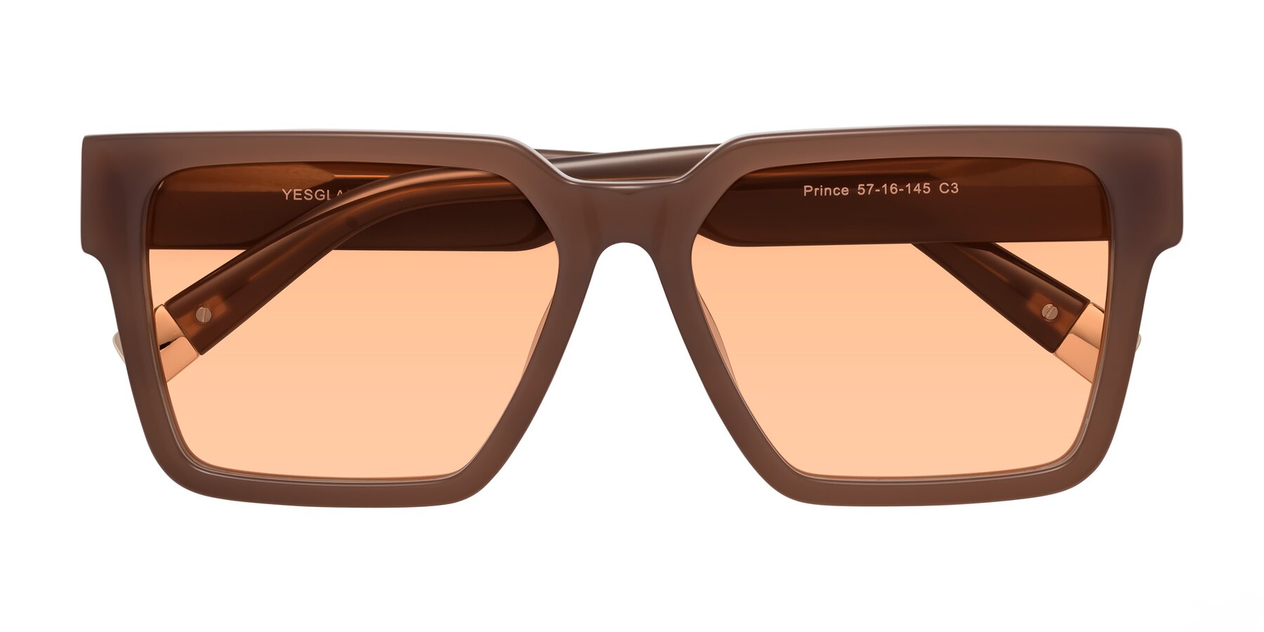 Folded Front of Prince in Caramel with Light Orange Tinted Lenses