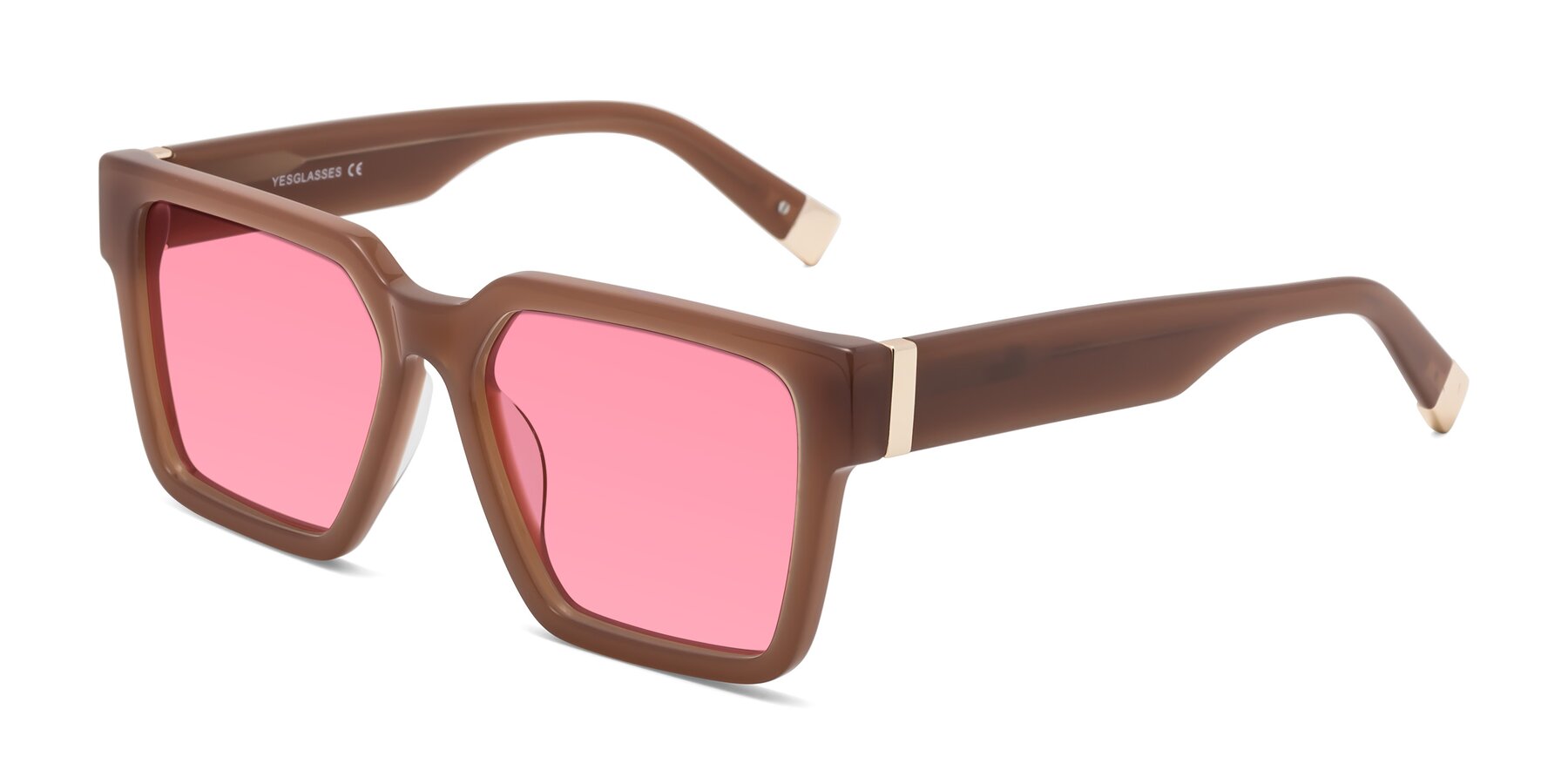 Angle of Prince in Caramel with Pink Tinted Lenses