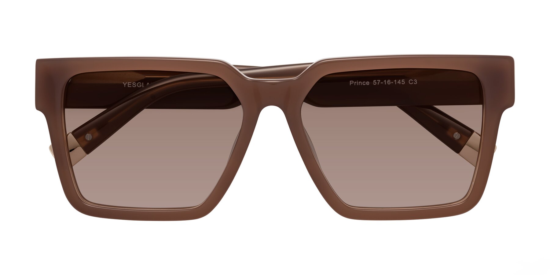 Folded Front of Prince in Caramel with Medium Brown Tinted Lenses