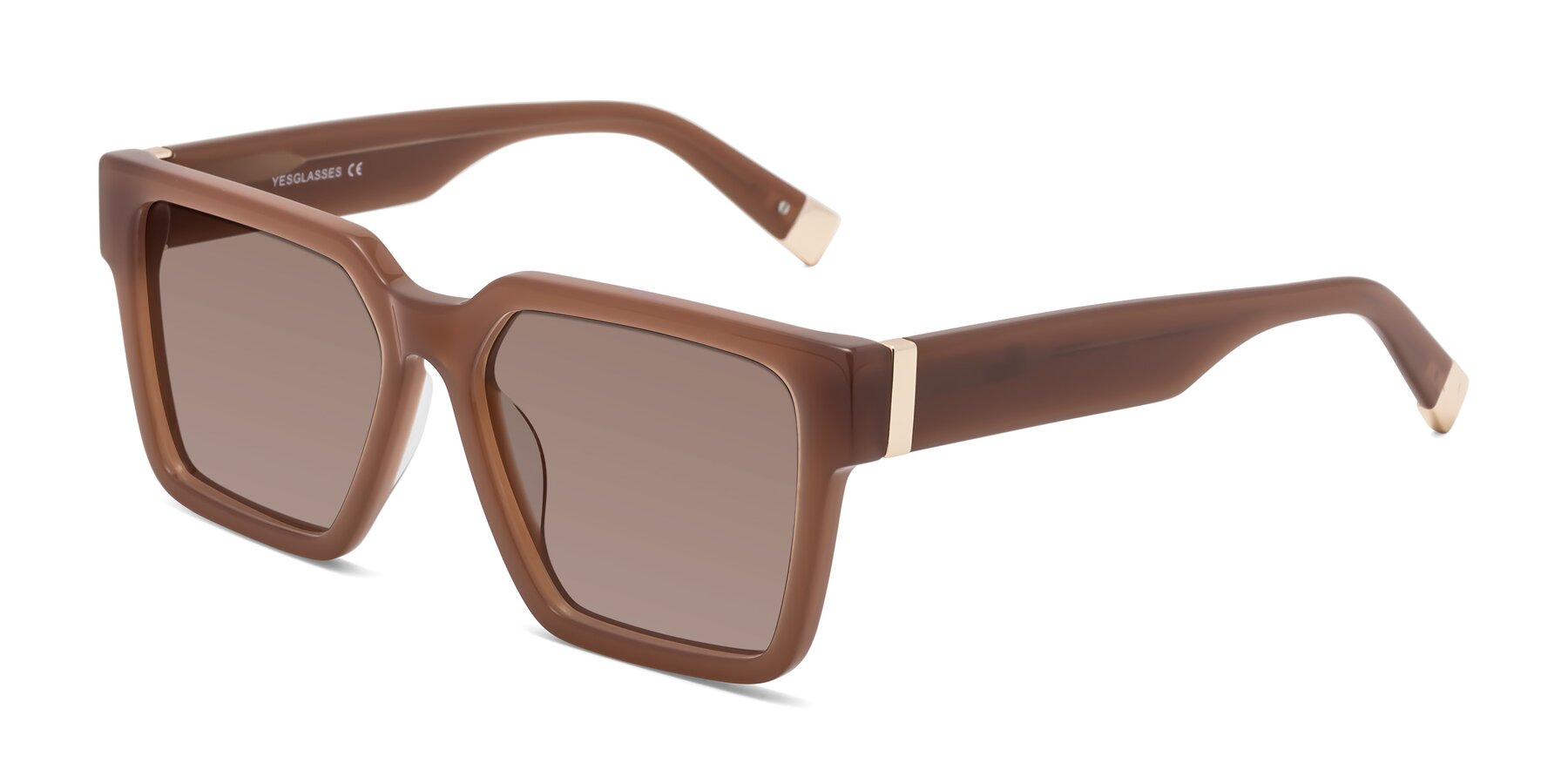 Angle of Prince in Caramel with Medium Brown Tinted Lenses