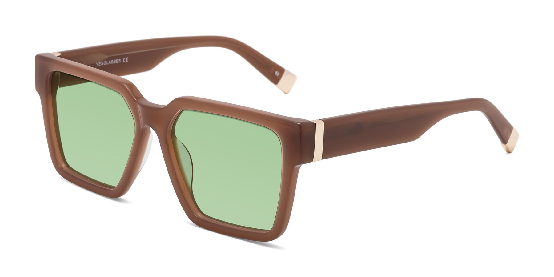 Angle of Prince in Caramel with Medium Green Tinted Lenses