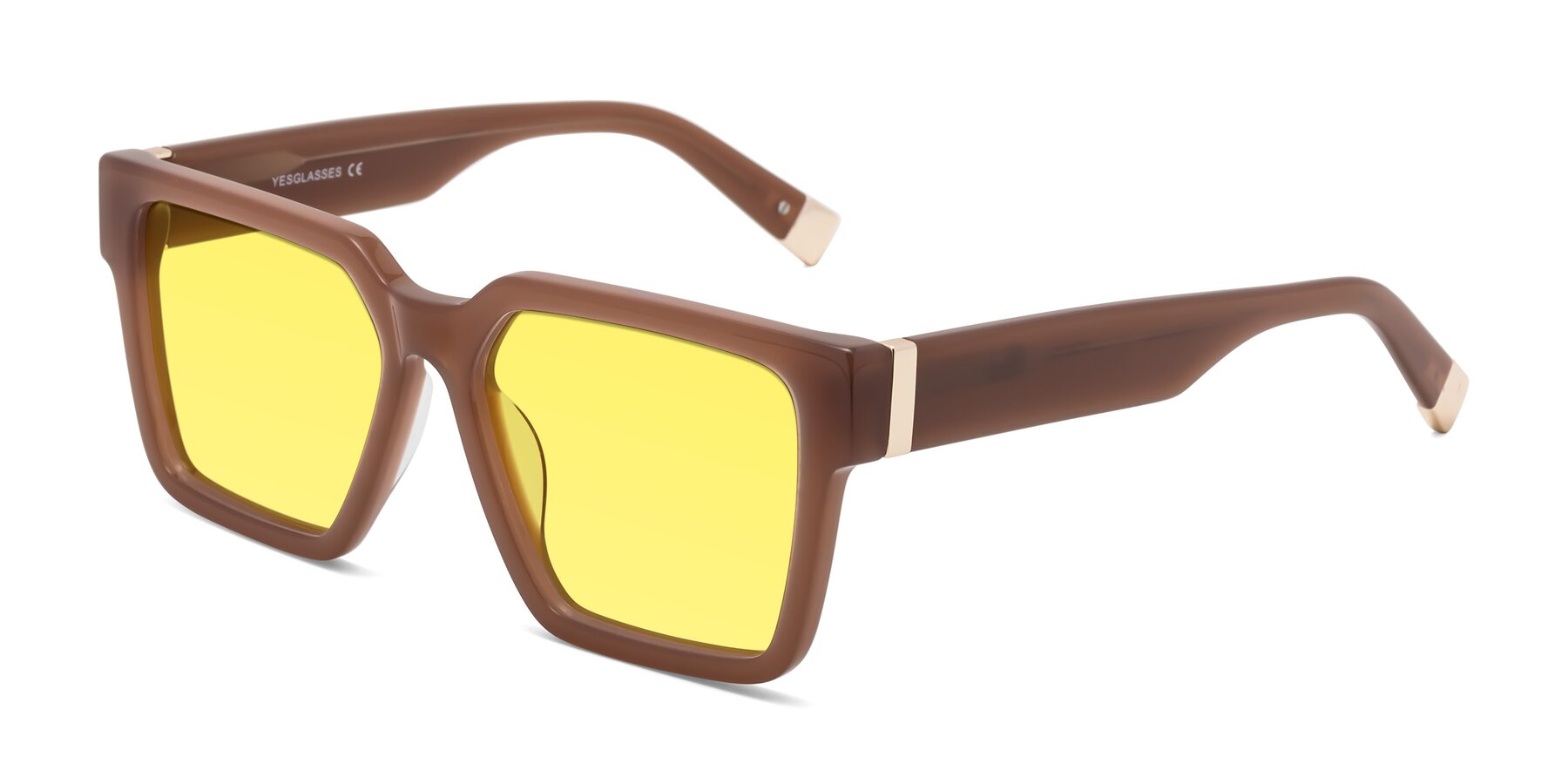 Angle of Prince in Caramel with Medium Yellow Tinted Lenses