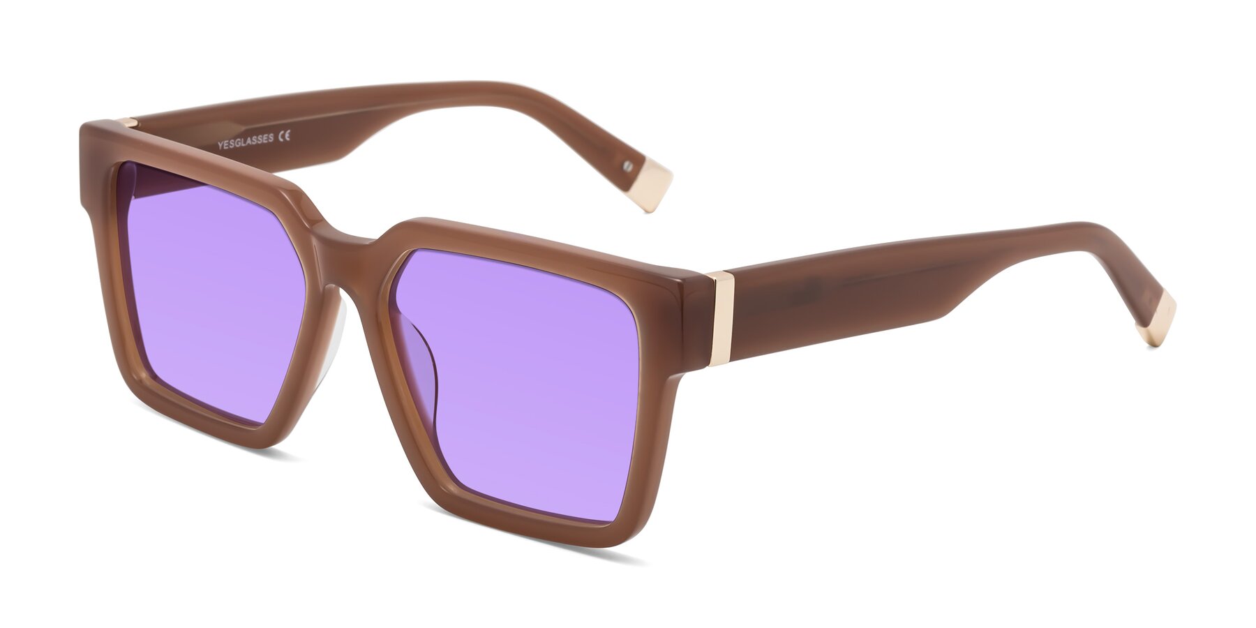 Angle of Prince in Caramel with Medium Purple Tinted Lenses