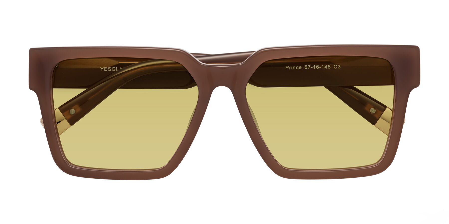 Folded Front of Prince in Caramel with Medium Champagne Tinted Lenses