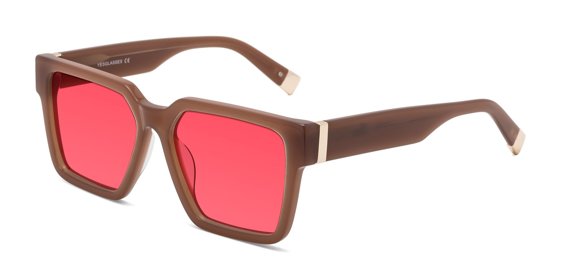 Angle of Prince in Caramel with Red Tinted Lenses