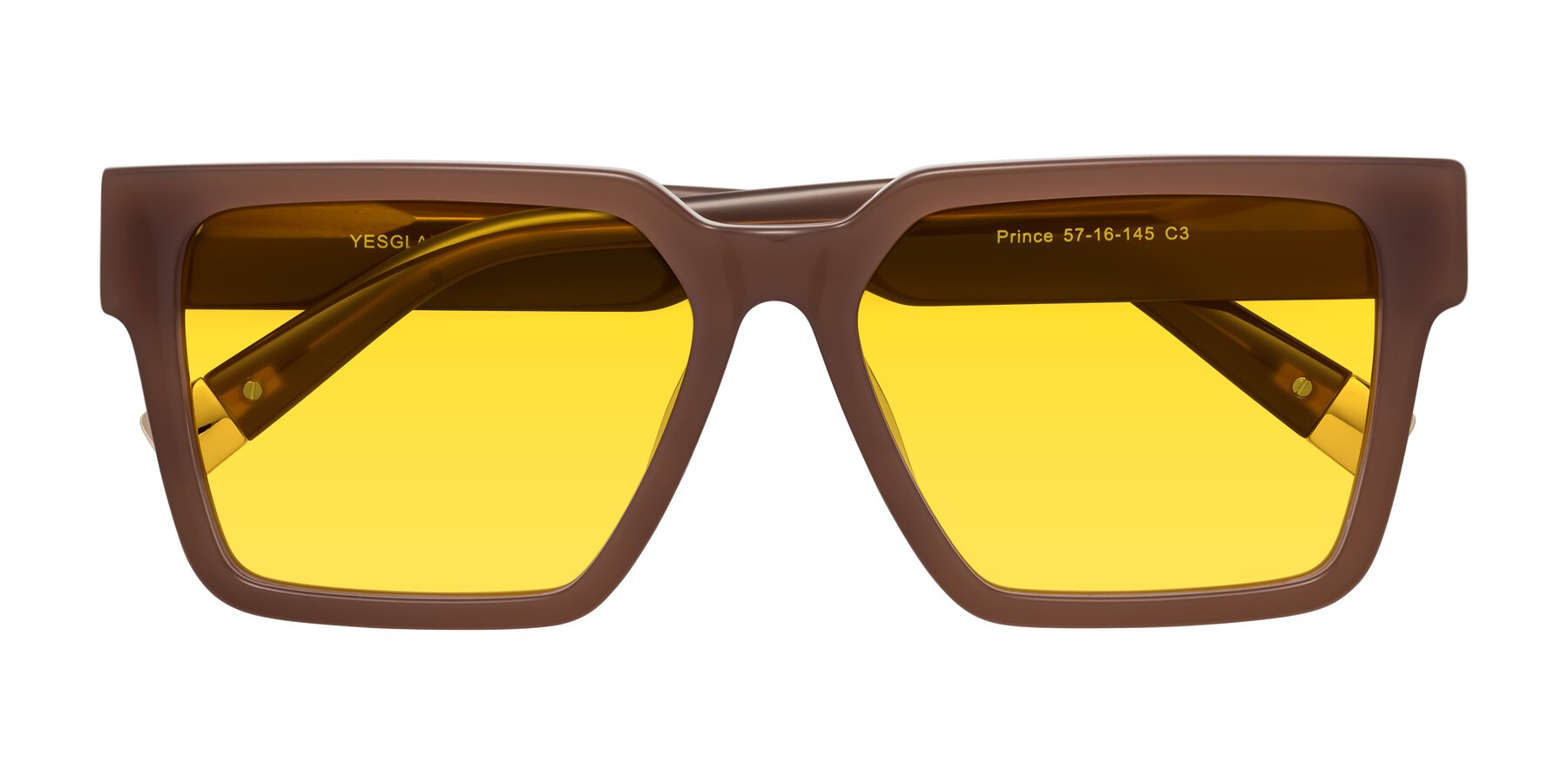 Folded Front of Prince in Caramel with Yellow Tinted Lenses