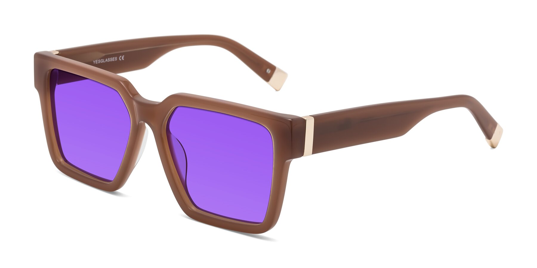 Angle of Prince in Caramel with Purple Tinted Lenses