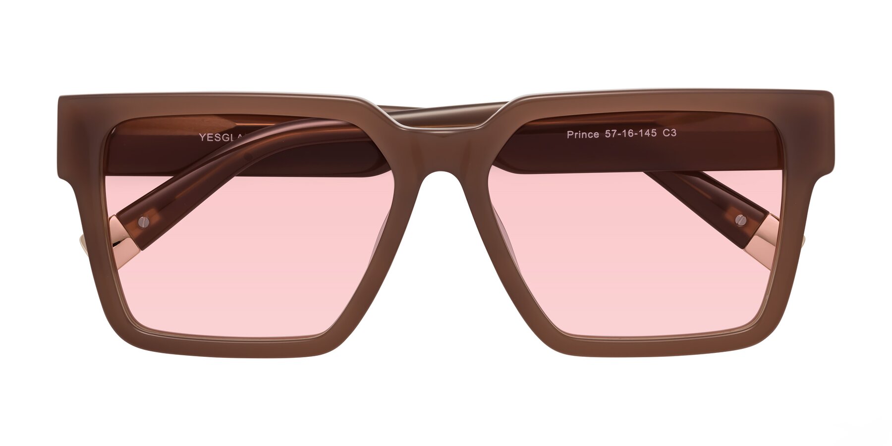 Folded Front of Prince in Caramel with Light Garnet Tinted Lenses