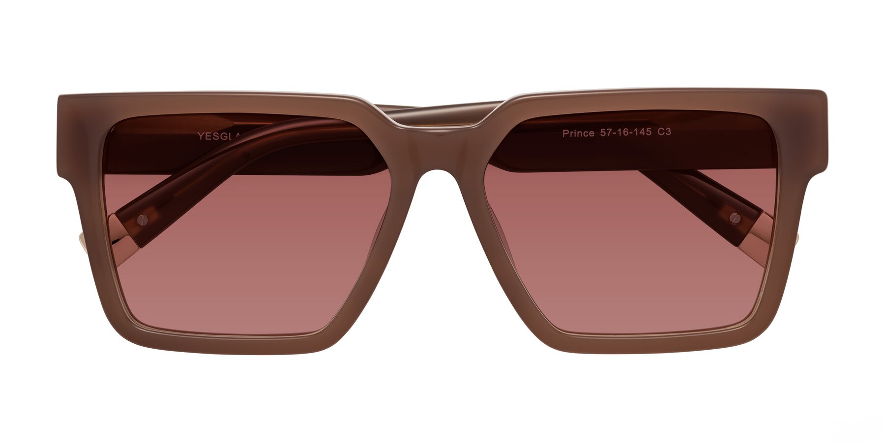 Folded Front of Prince in Caramel with Garnet Tinted Lenses