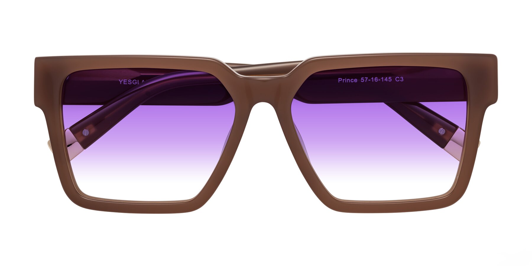 Folded Front of Prince in Caramel with Purple Gradient Lenses