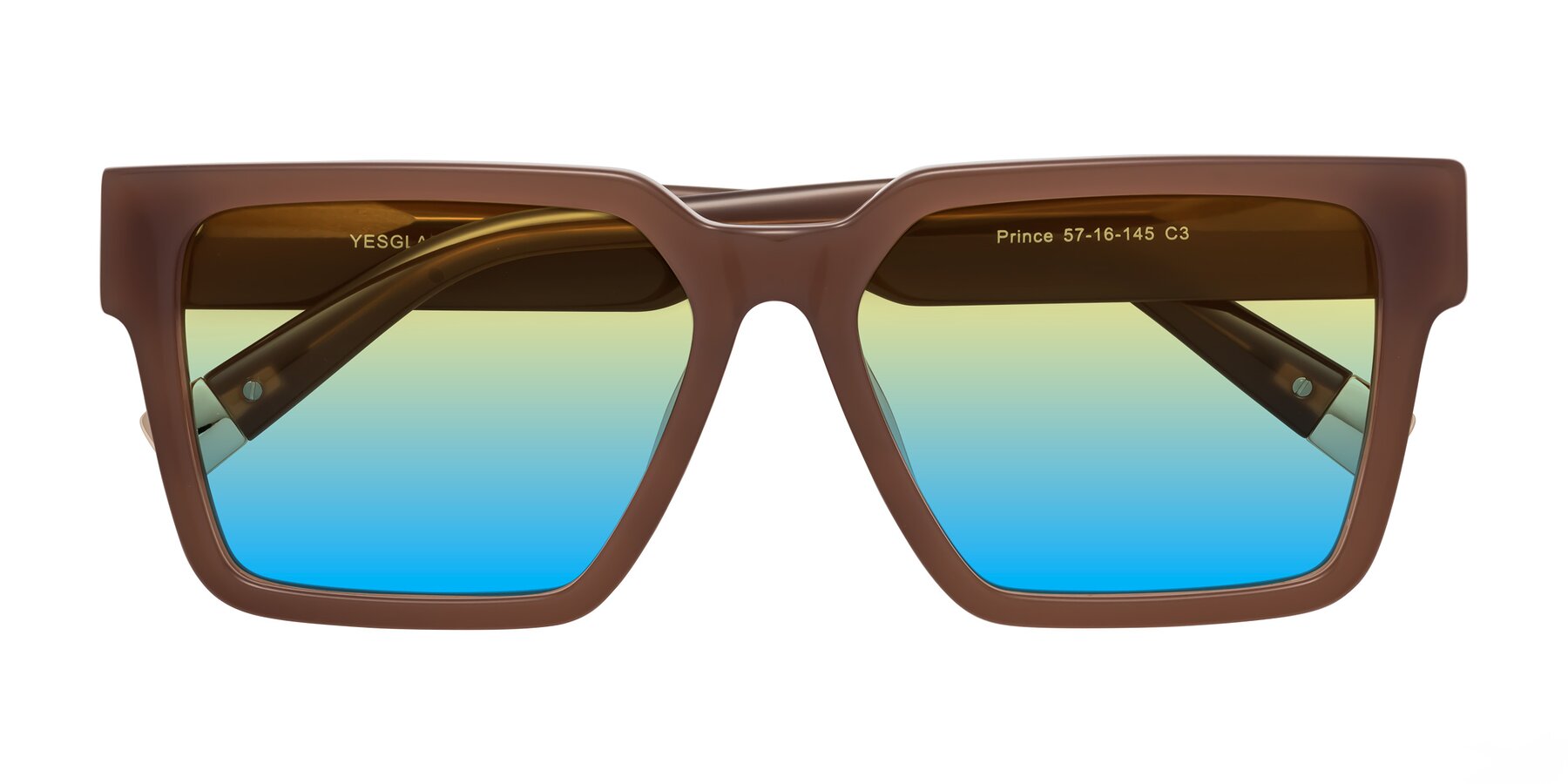 Folded Front of Prince in Caramel with Yellow / Blue Gradient Lenses