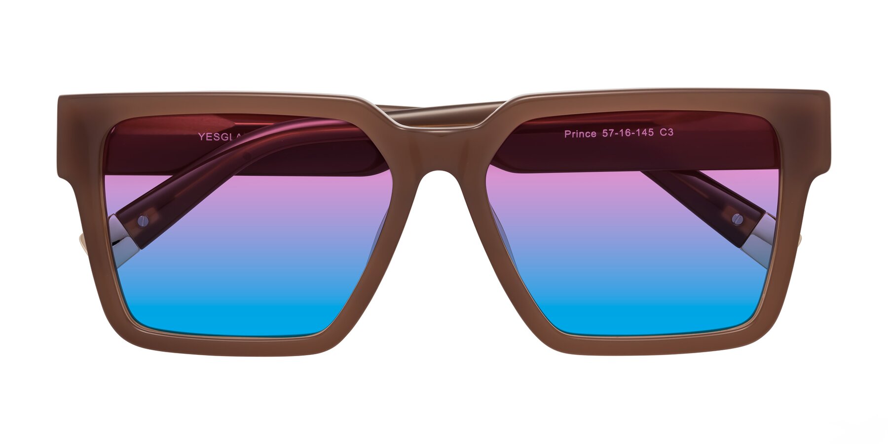 Folded Front of Prince in Caramel with Pink / Blue Gradient Lenses