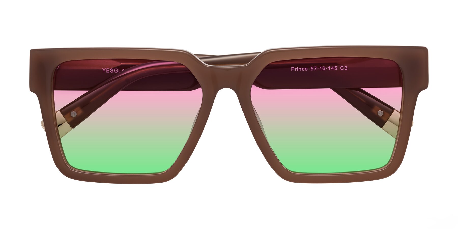 Folded Front of Prince in Caramel with Pink / Green Gradient Lenses