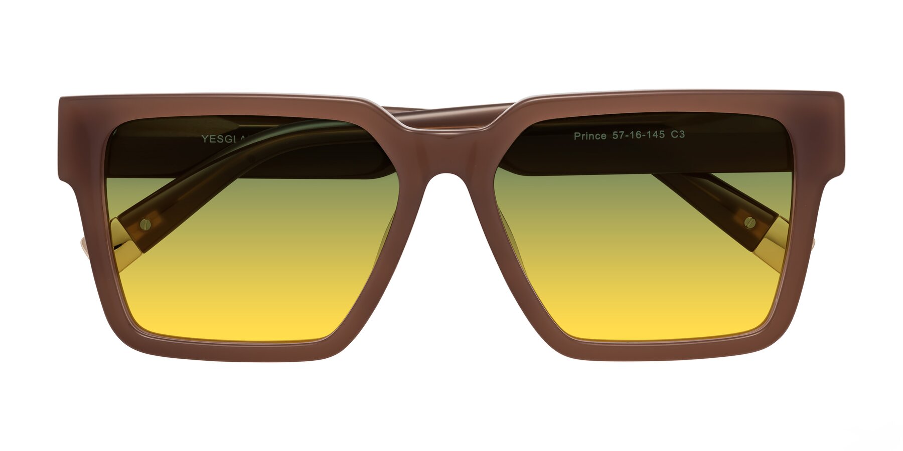 Folded Front of Prince in Caramel with Green / Yellow Gradient Lenses