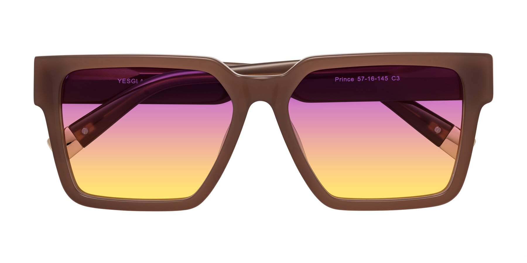 Folded Front of Prince in Caramel with Purple / Yellow Gradient Lenses