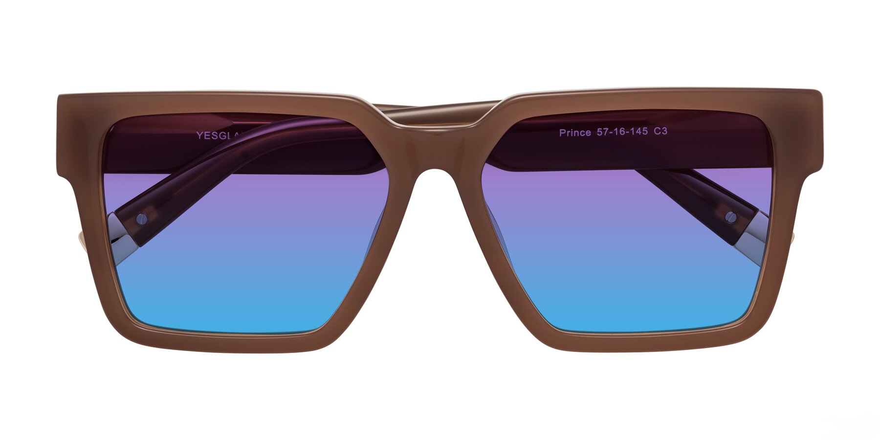 Folded Front of Prince in Caramel with Purple / Blue Gradient Lenses