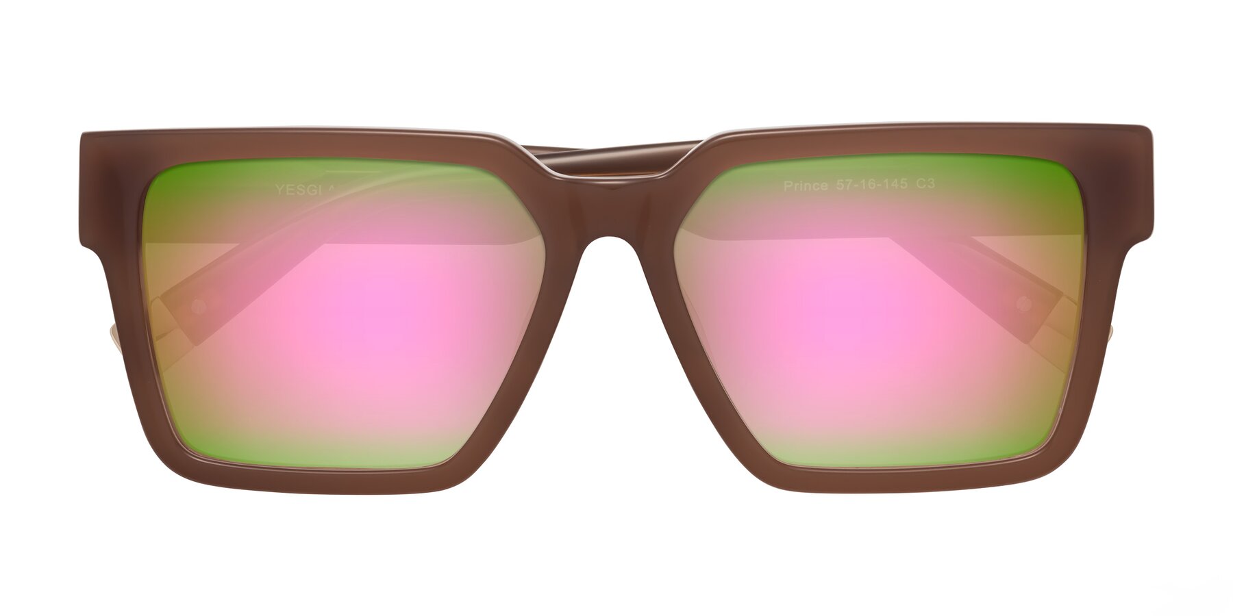 Folded Front of Prince in Caramel with Pink Mirrored Lenses