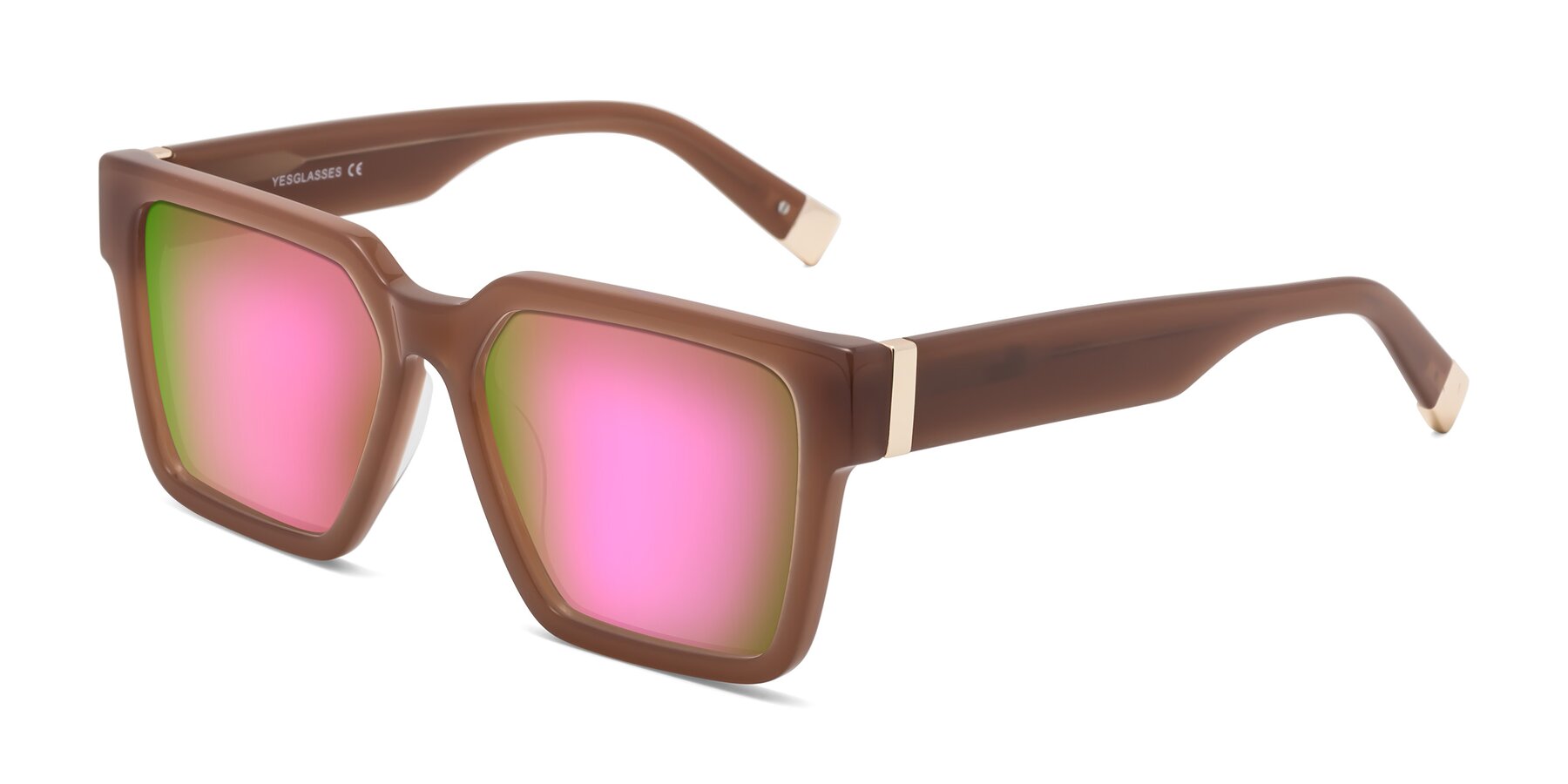 Angle of Prince in Caramel with Pink Mirrored Lenses