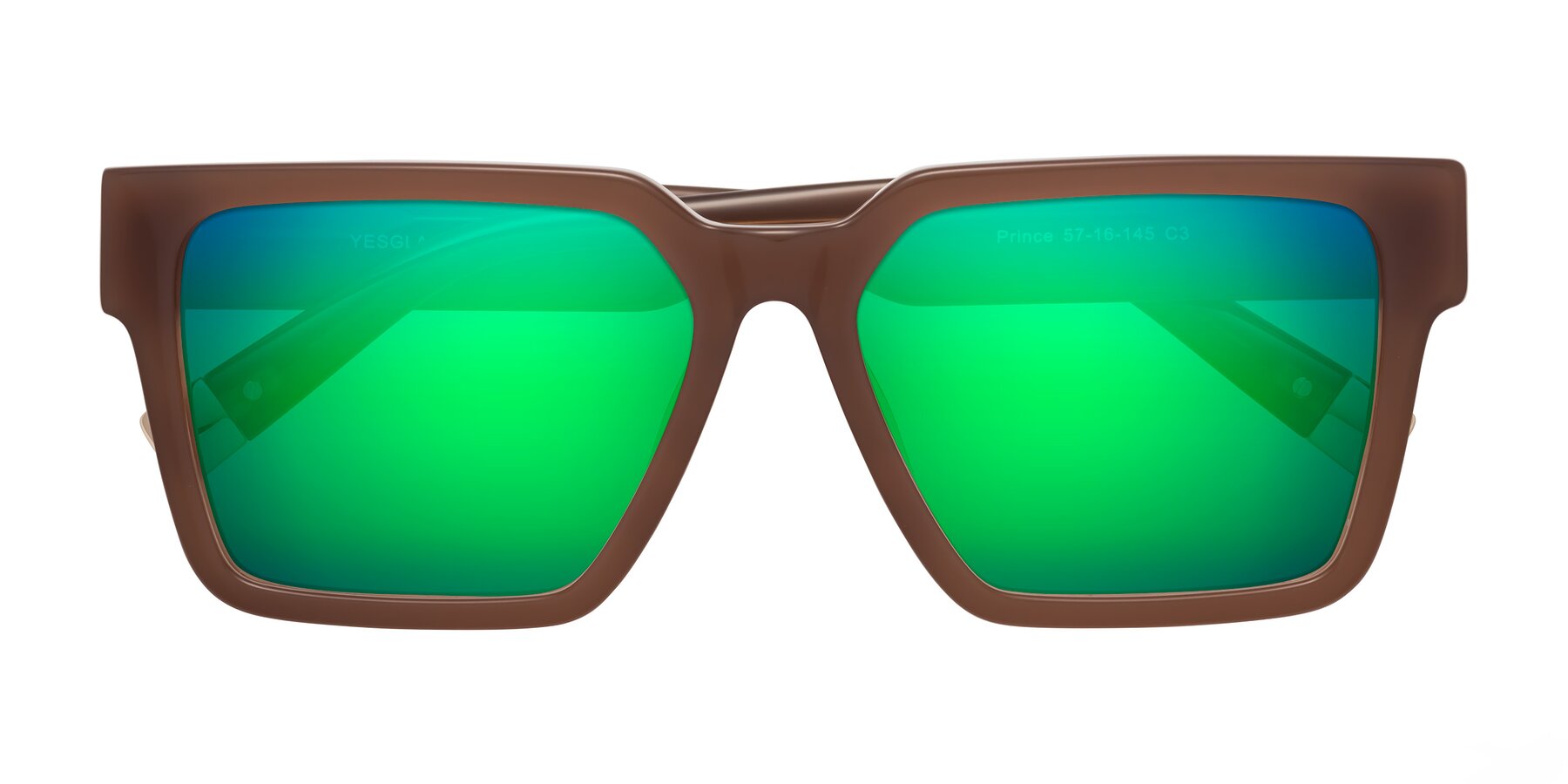 Folded Front of Prince in Caramel with Green Mirrored Lenses