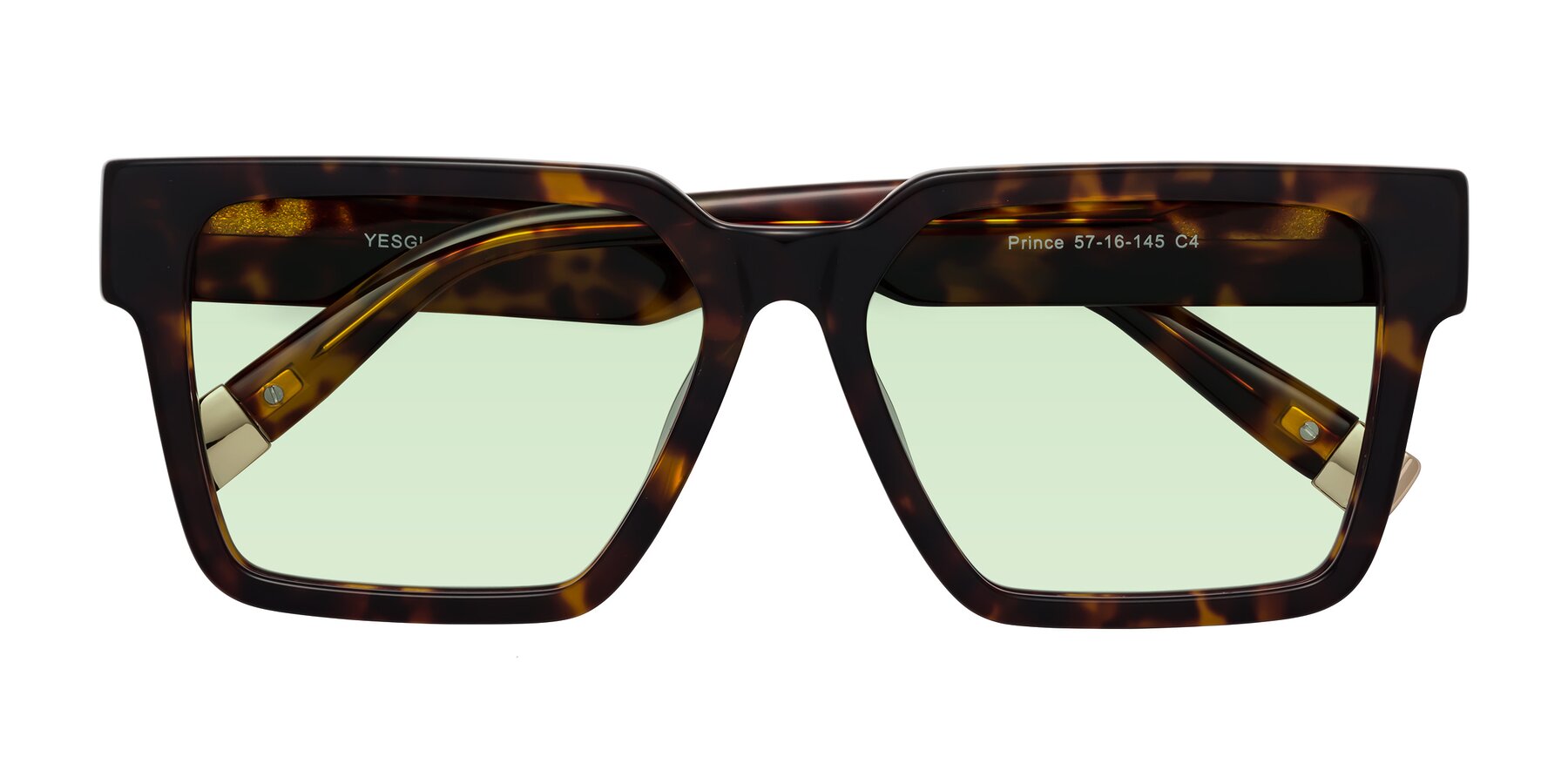 Folded Front of Prince in Tortoise with Light Green Tinted Lenses