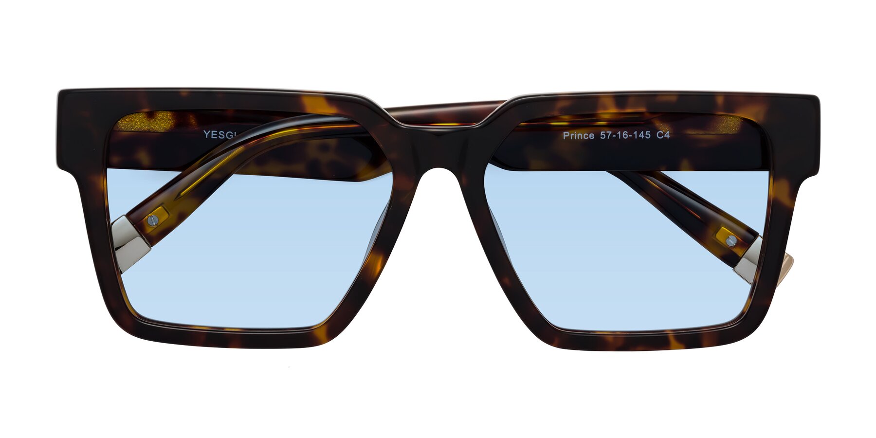 Folded Front of Prince in Tortoise with Light Blue Tinted Lenses