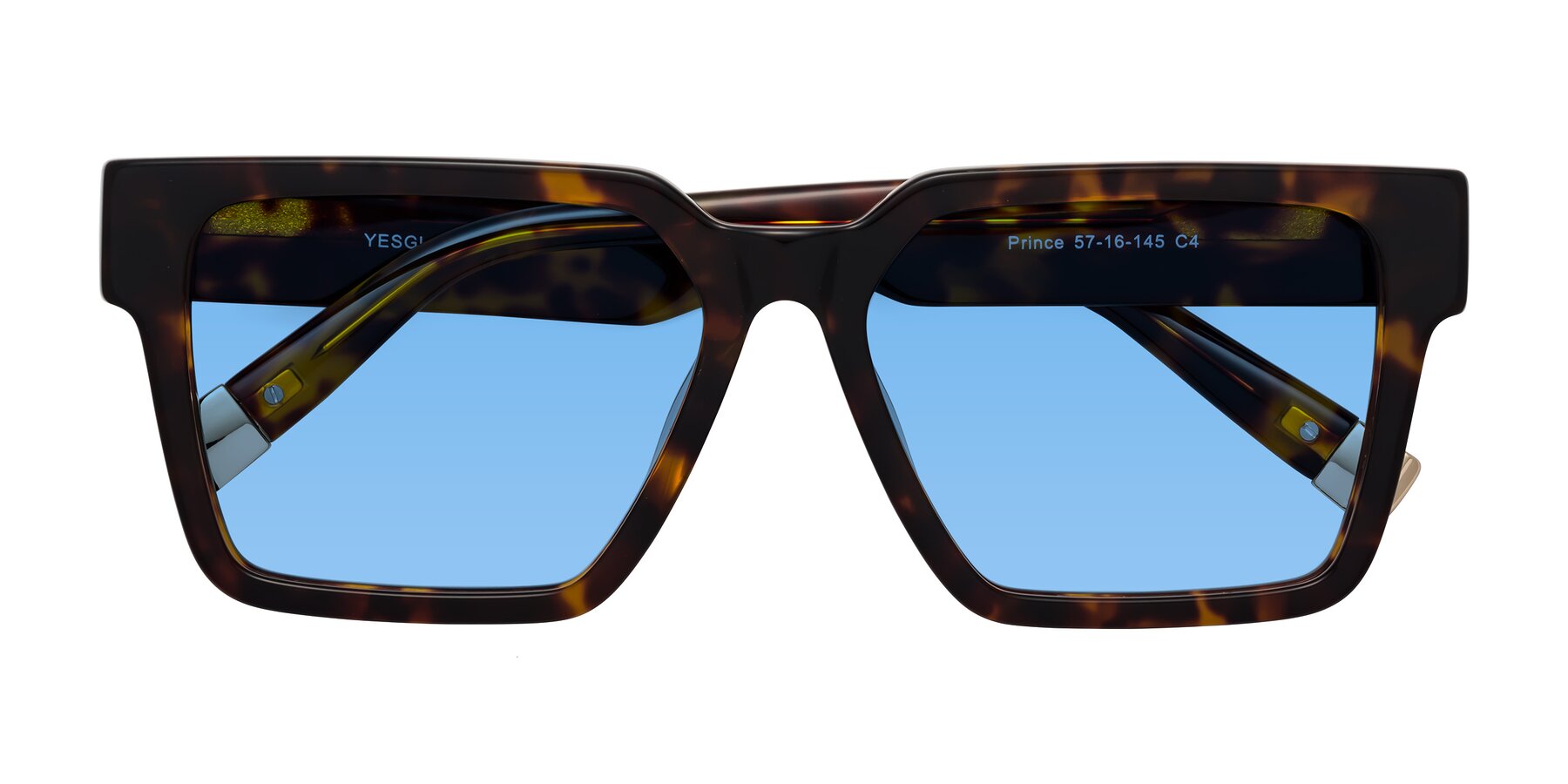 Folded Front of Prince in Tortoise with Medium Blue Tinted Lenses