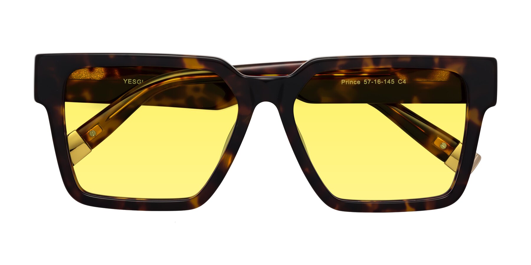 Folded Front of Prince in Tortoise with Medium Yellow Tinted Lenses