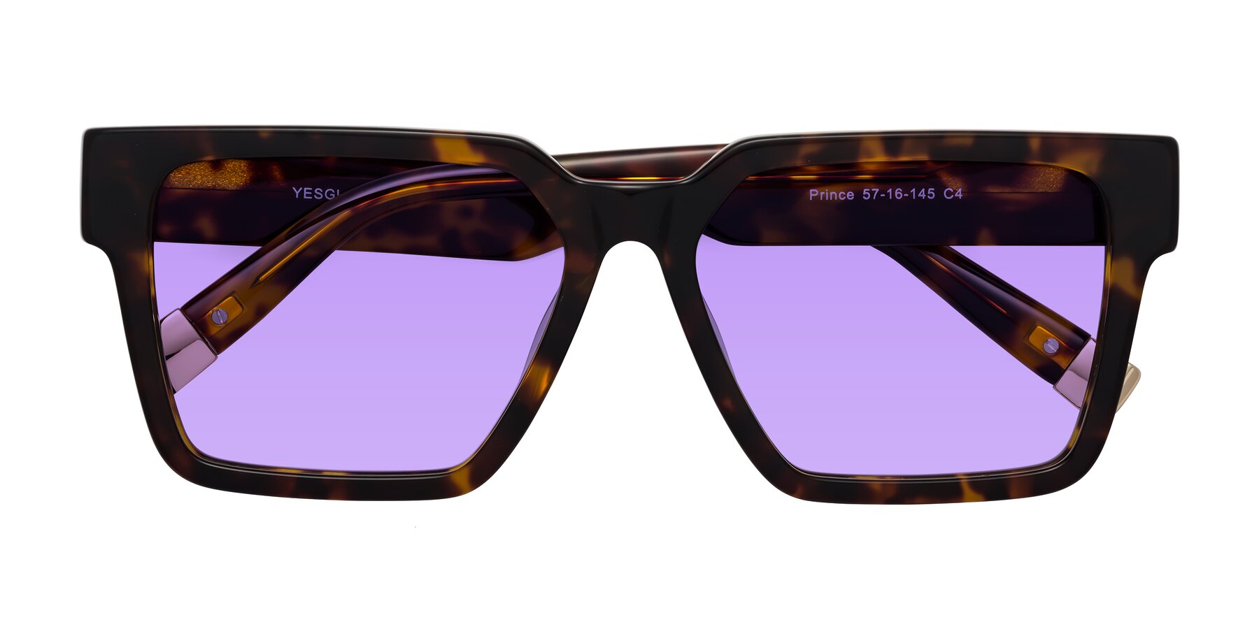 Folded Front of Prince in Tortoise with Medium Purple Tinted Lenses