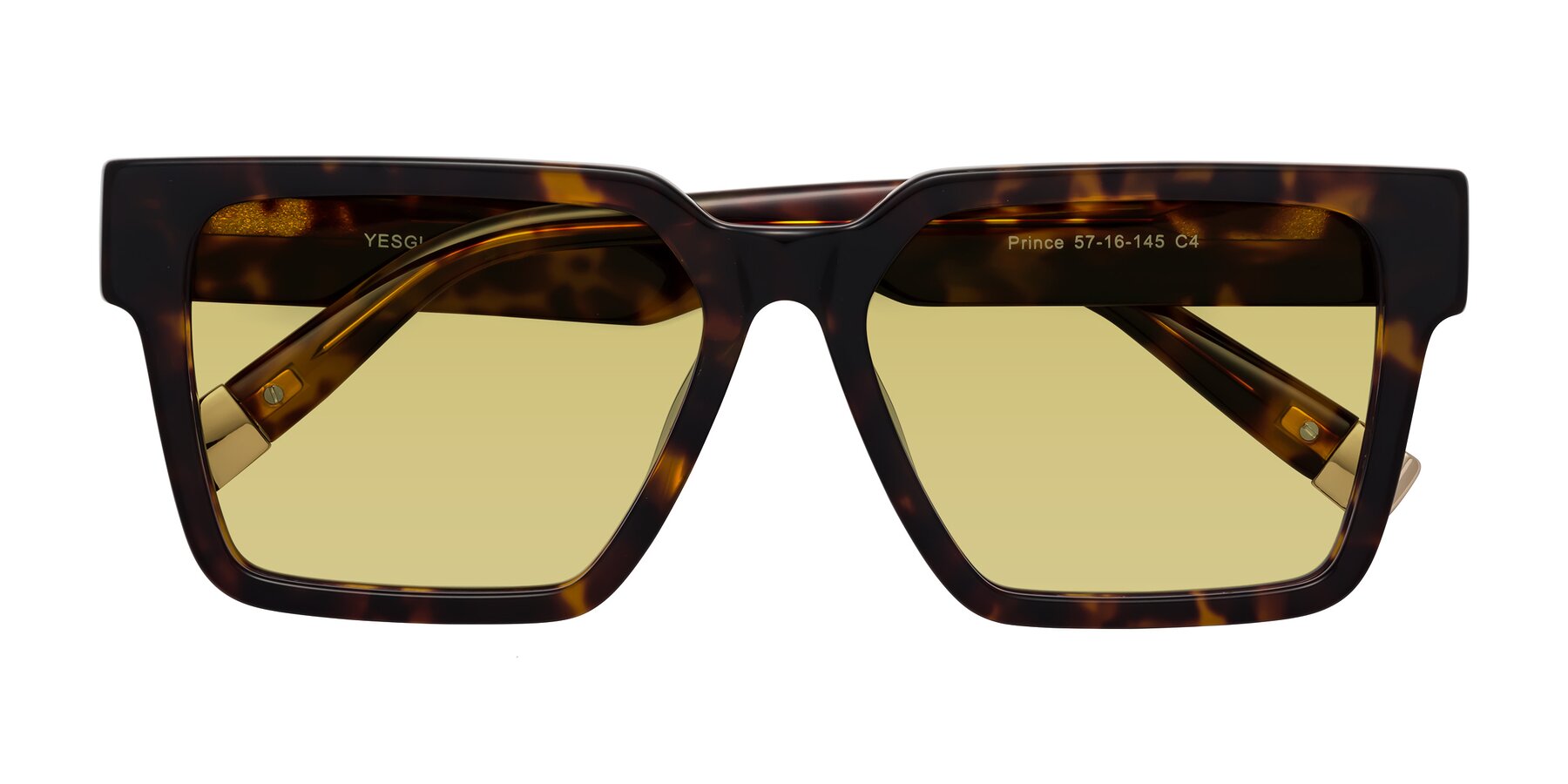 Folded Front of Prince in Tortoise with Medium Champagne Tinted Lenses