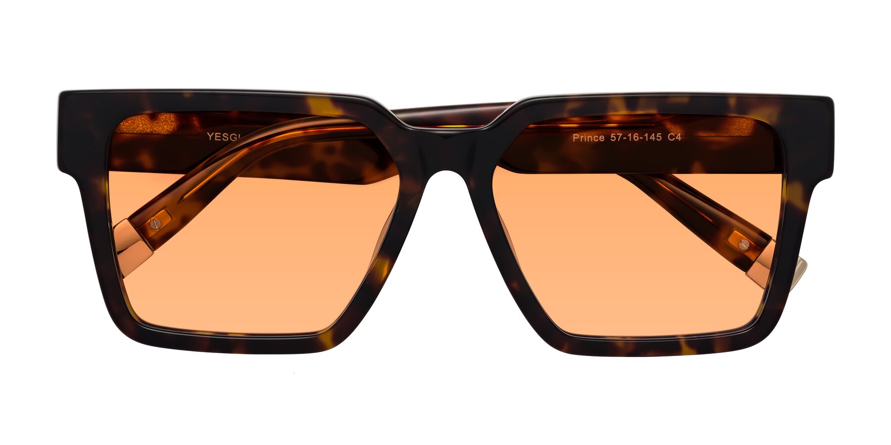 Folded Front of Prince in Tortoise with Medium Orange Tinted Lenses