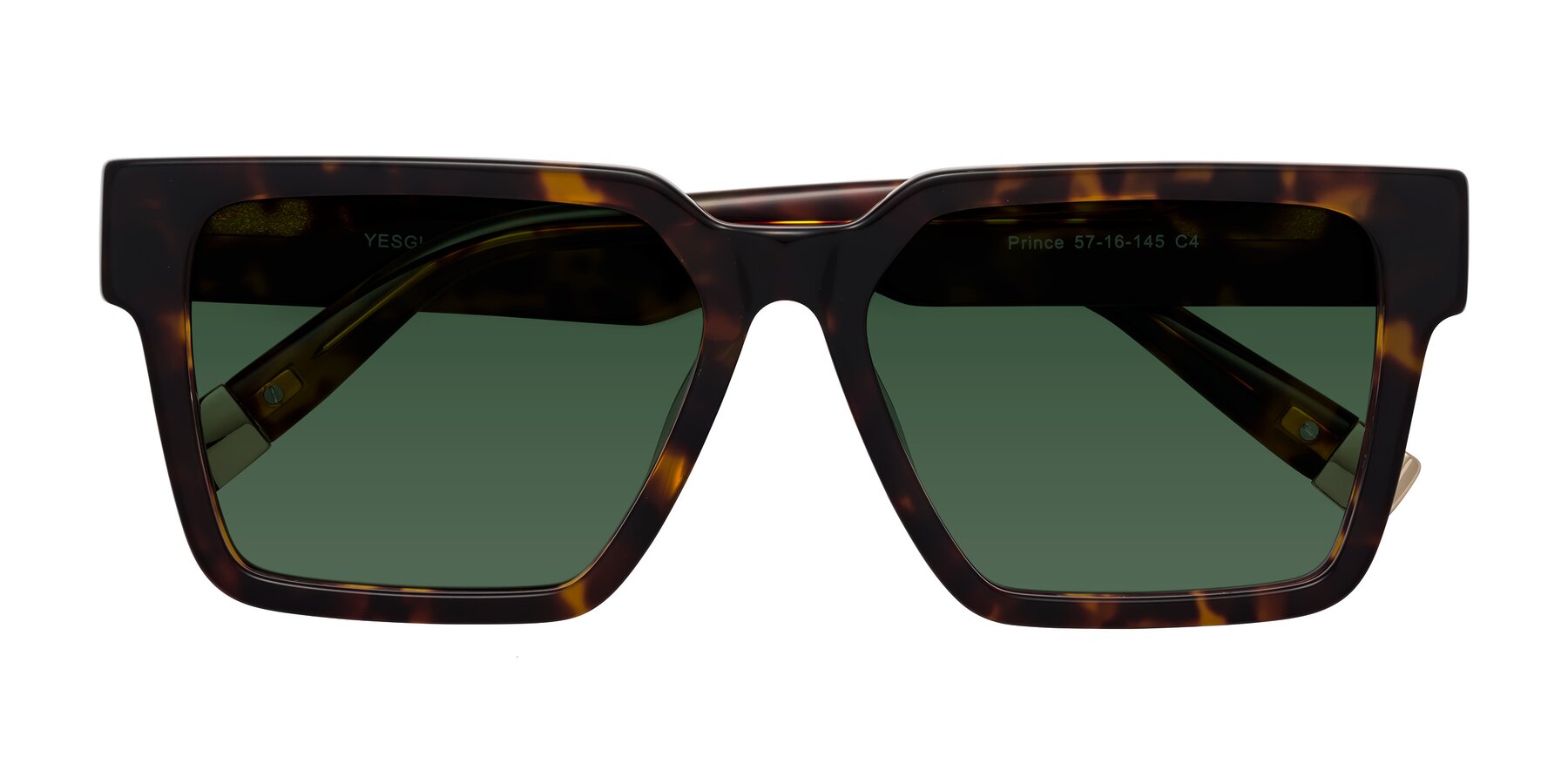 Folded Front of Prince in Tortoise with Green Tinted Lenses