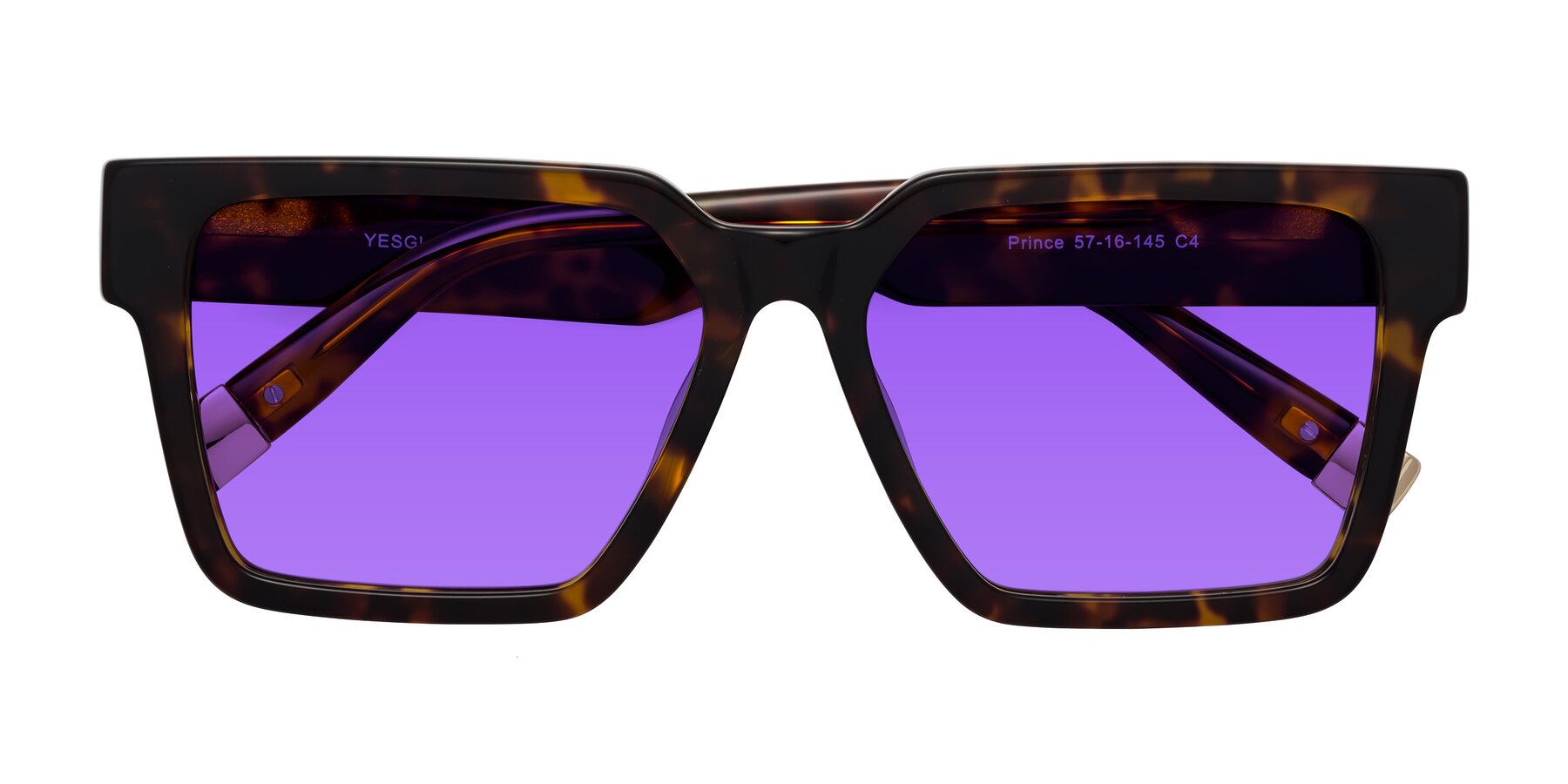 Folded Front of Prince in Tortoise with Purple Tinted Lenses