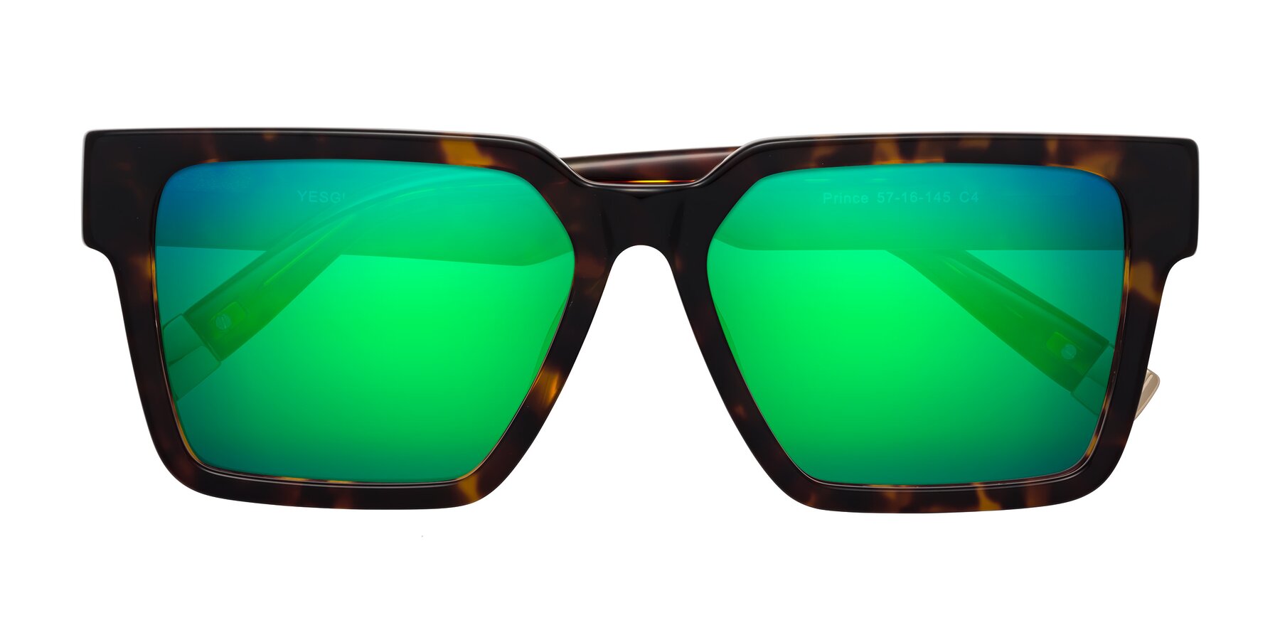 Folded Front of Prince in Tortoise with Green Mirrored Lenses