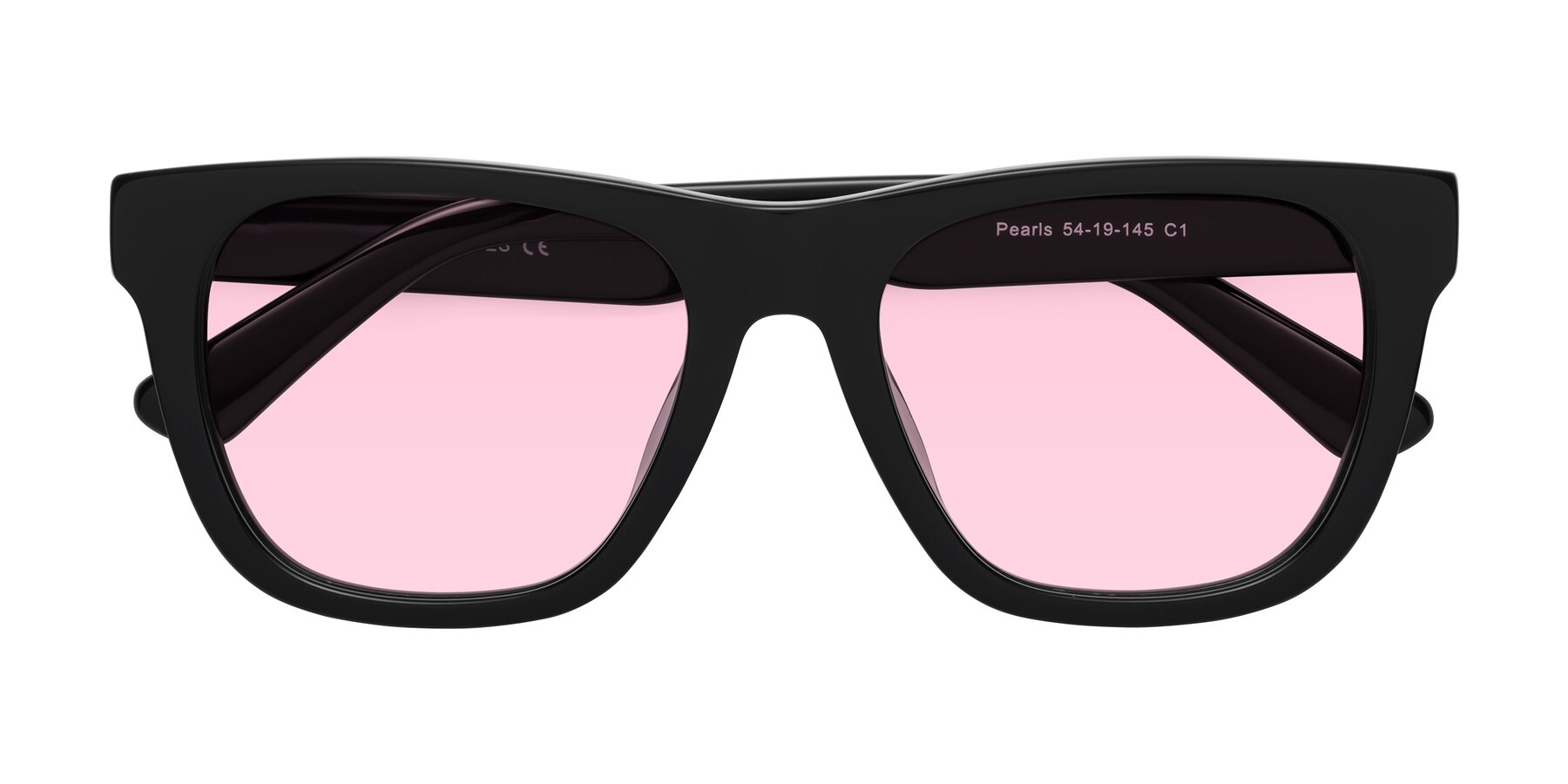 Folded Front of Pearls in Black with Light Pink Tinted Lenses