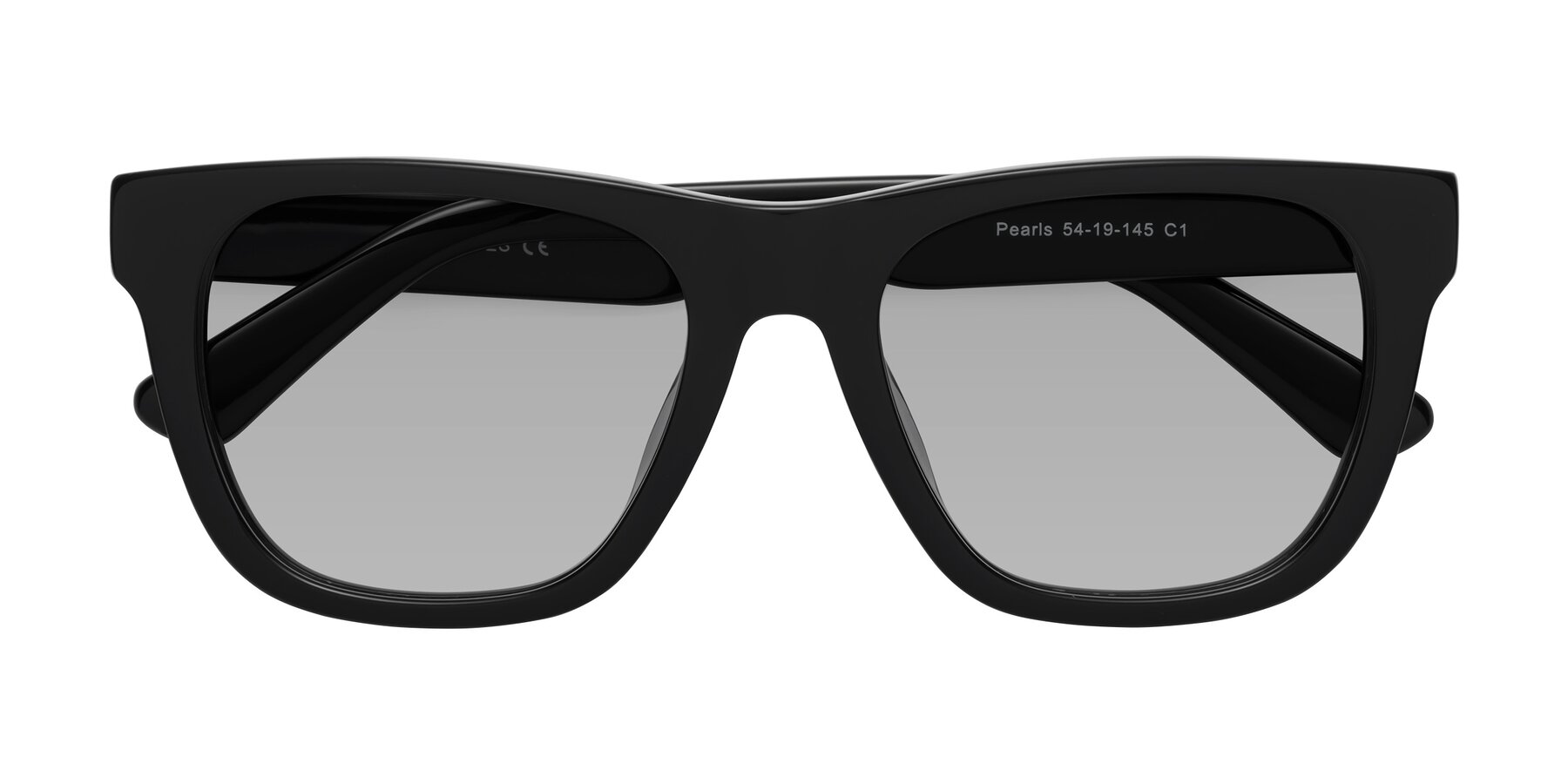 Folded Front of Pearls in Black with Light Gray Tinted Lenses