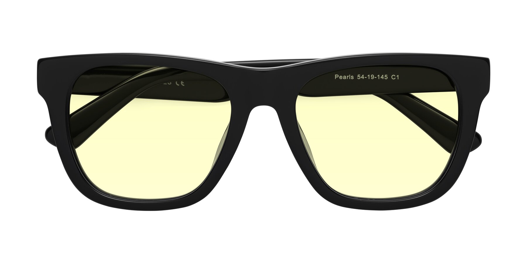 Folded Front of Pearls in Black with Light Yellow Tinted Lenses