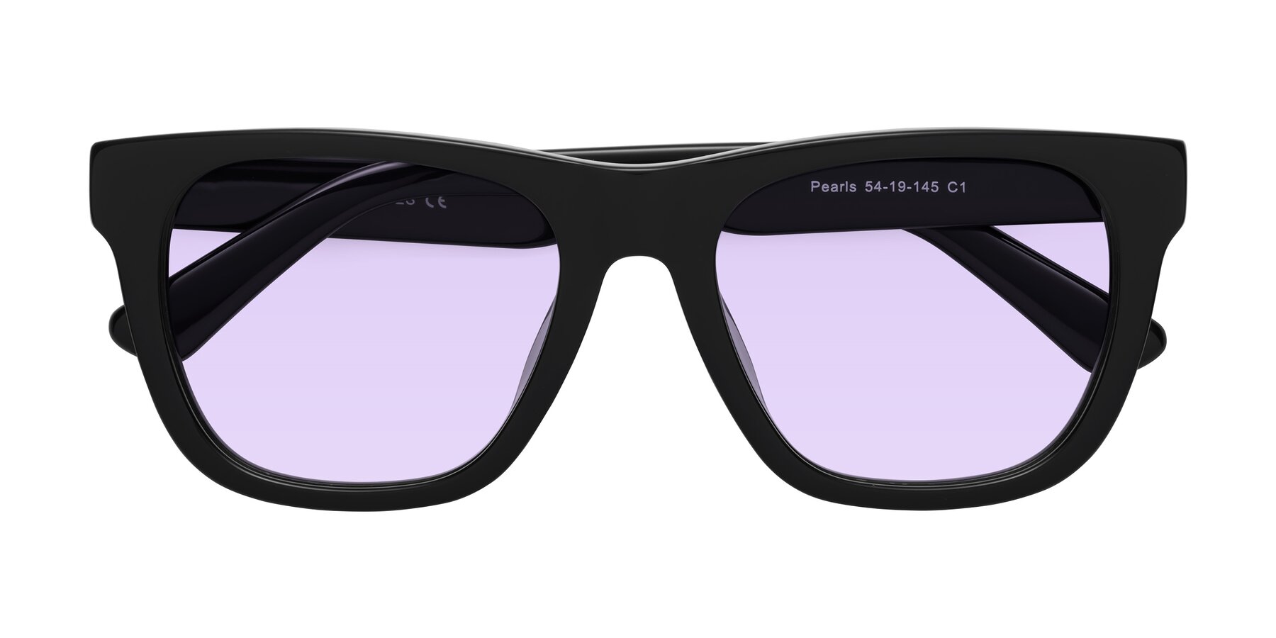 Folded Front of Pearls in Black with Light Purple Tinted Lenses