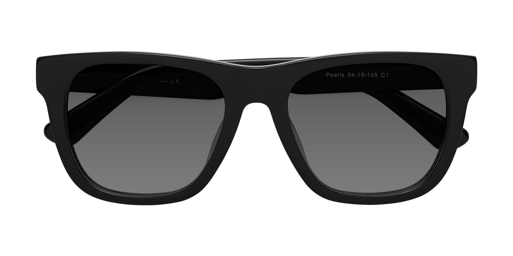 Folded Front of Pearls in Black with Medium Gray Tinted Lenses