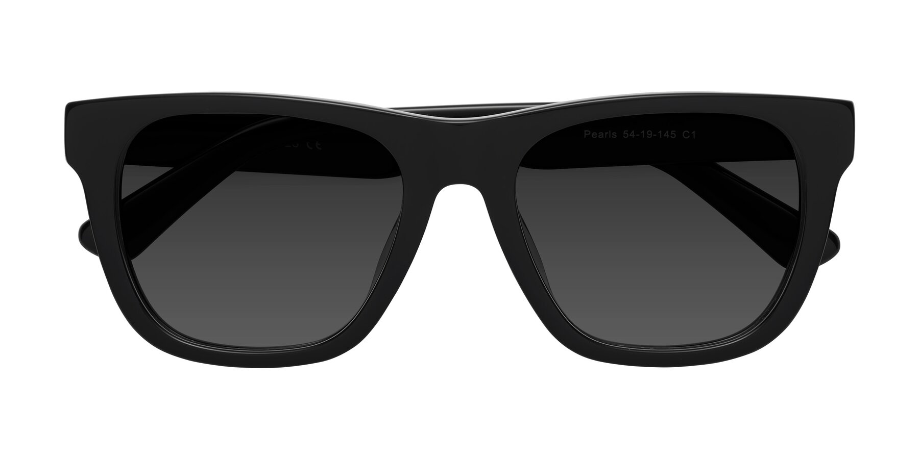 Folded Front of Pearls in Black with Gray Tinted Lenses