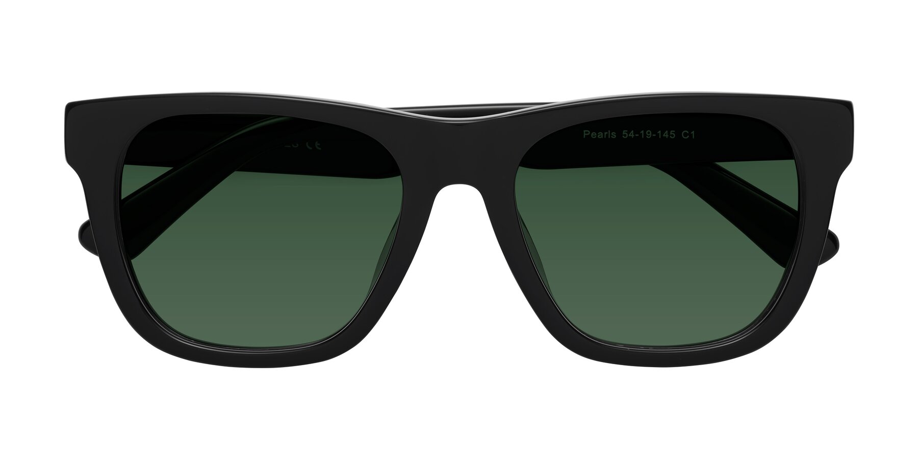 Folded Front of Pearls in Black with Green Tinted Lenses